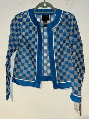 RARE VINTAGE Doncaster Blue and White Checkered zipper-Front Jacket